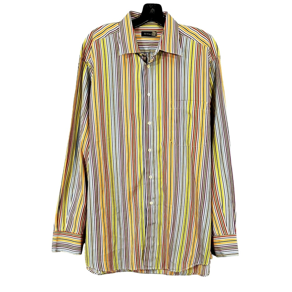 ST CROIX Multicolor Stripes COTTON TWILL 1-Pocket BUTTON-UP Dress Shirt Sz XL